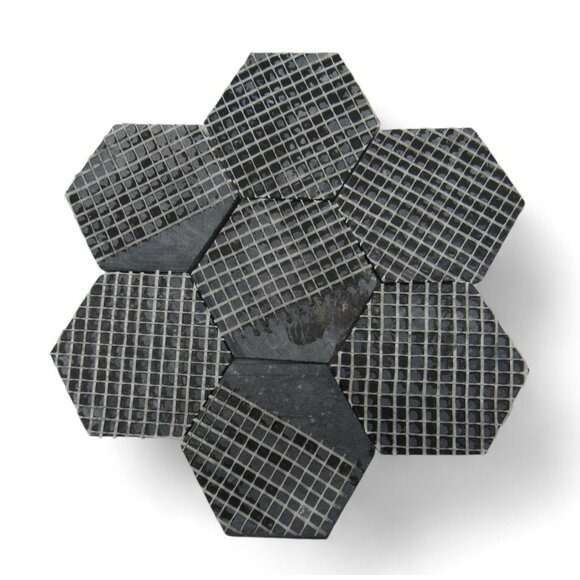 Hexagon BEE TILES Set of 7 Engraved Bees and Flower 3" Mosaic Tile - Picture 10 of 11